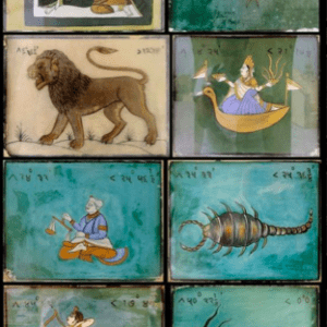 A series of paintings depicting various animals and people.